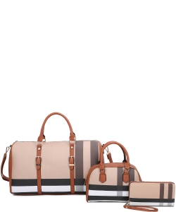 3-in-1 Plaid Pattern Weekender Duffle Bag Set SAF22528 BROWN